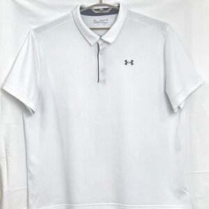 Under Armour Mens Tech Polo Shirt 4XL White HeatGear Performance Loose Fit Golf